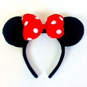 Disney Minnie Mouse Faux Fur Ears W/ Satin Polkadot Bow Headband OS